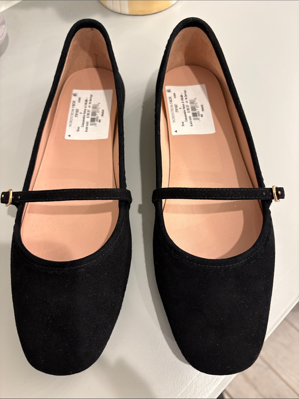 Cole Haan Black Suede Mary Jean Flats with Strap NWT